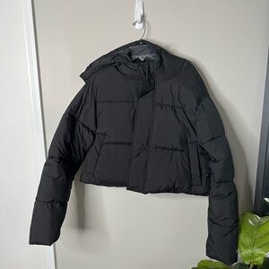 Fabletics Black Cropped Puffer Jacket with Hood size medium
